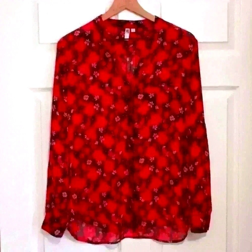 KUT from the Kloth Women Sheer Floral Blouse Red Size M Romantic Boho Office
